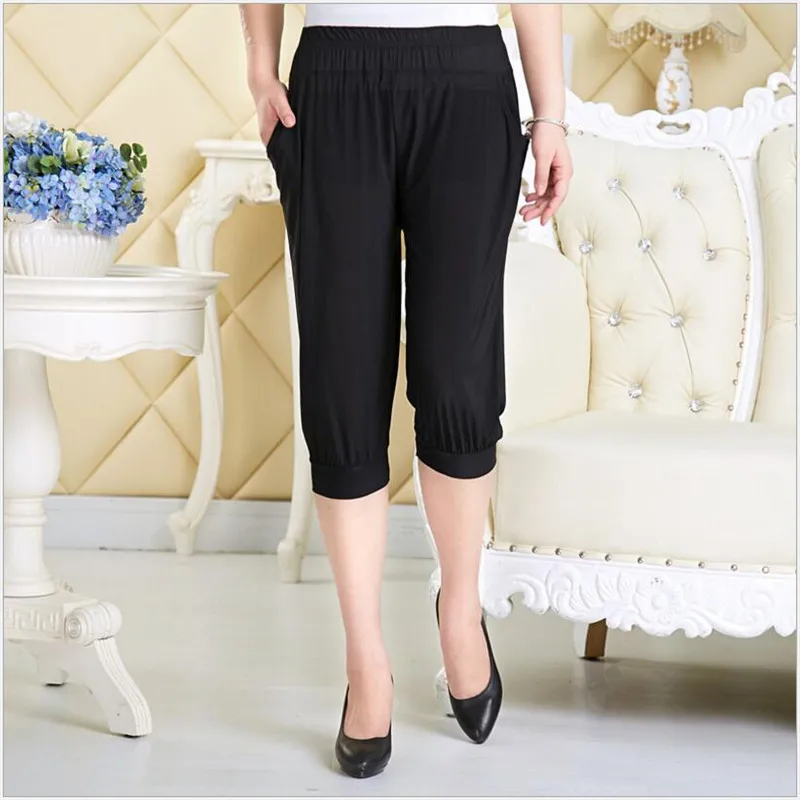 

200pcs! Chinese Style Women Calf-Length Harem Pants,Soft&Smooth Ice Silk Skin-friendly Loose Bloomers for Mothers,Big Yards