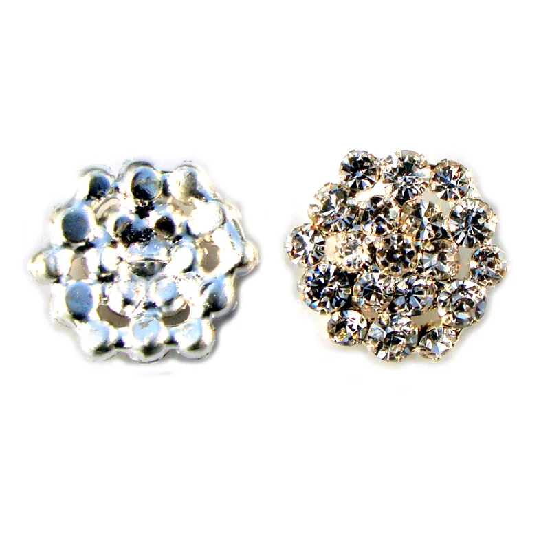 Silver Crystals Floral Shank Sewing on Buttons Fashion Garment Decorative Fashion Button Ornament Accessories 22mm  Hexagonal