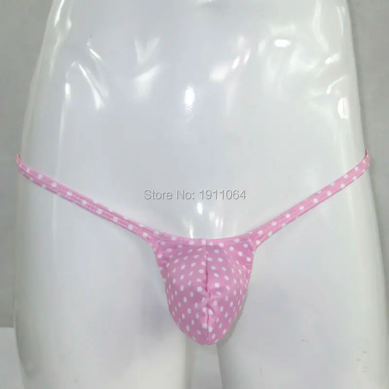 Mens Pouch Thong Bulge Enhancer Low Rise T Back Pink Dots prints G4034