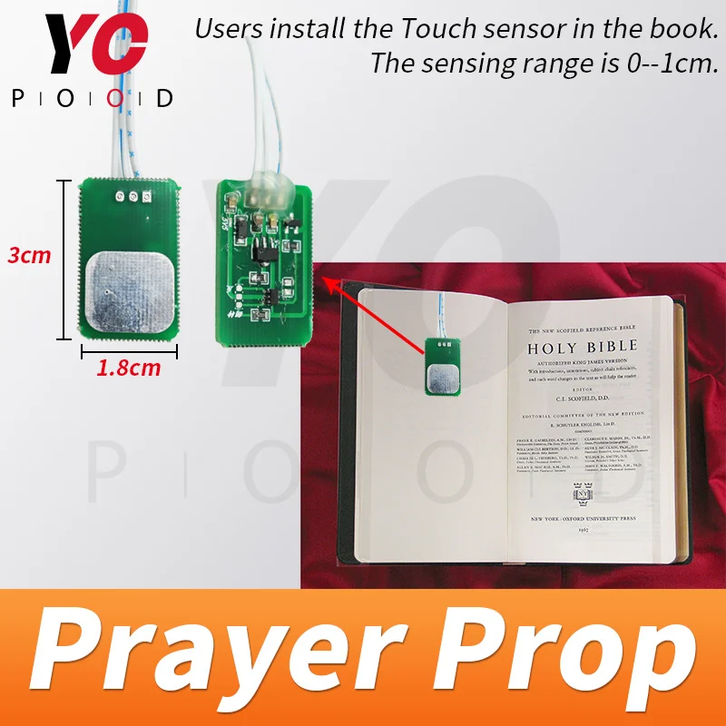 Pray prop escape room puzzle supplier use hand to touch the Bible book and metal object to touch metal sensor to unlock YOPOOD