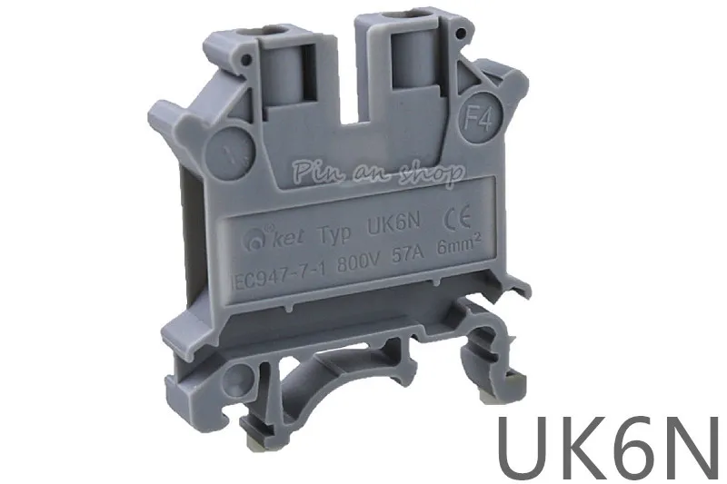 50Pcs Gray Plastic UK6N Screw Clipping Contact Terminal Block 800V 57A UK-6N