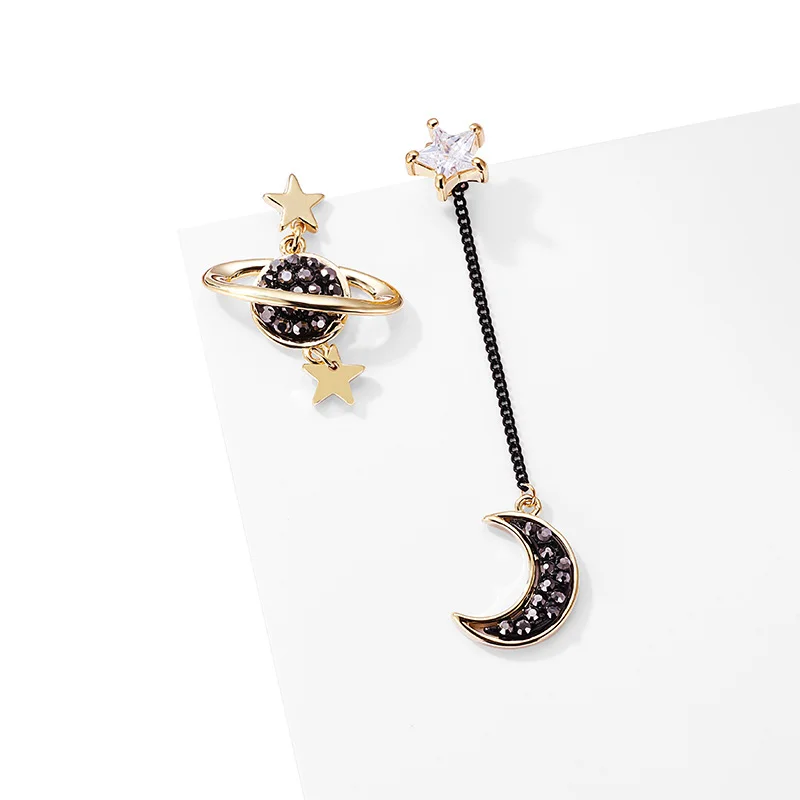 New Geometric Asymmetrical Star Moon Pendant Earrings For Women Fashion Planet Long tassel Personality Ear Jewelry Girl Gifts