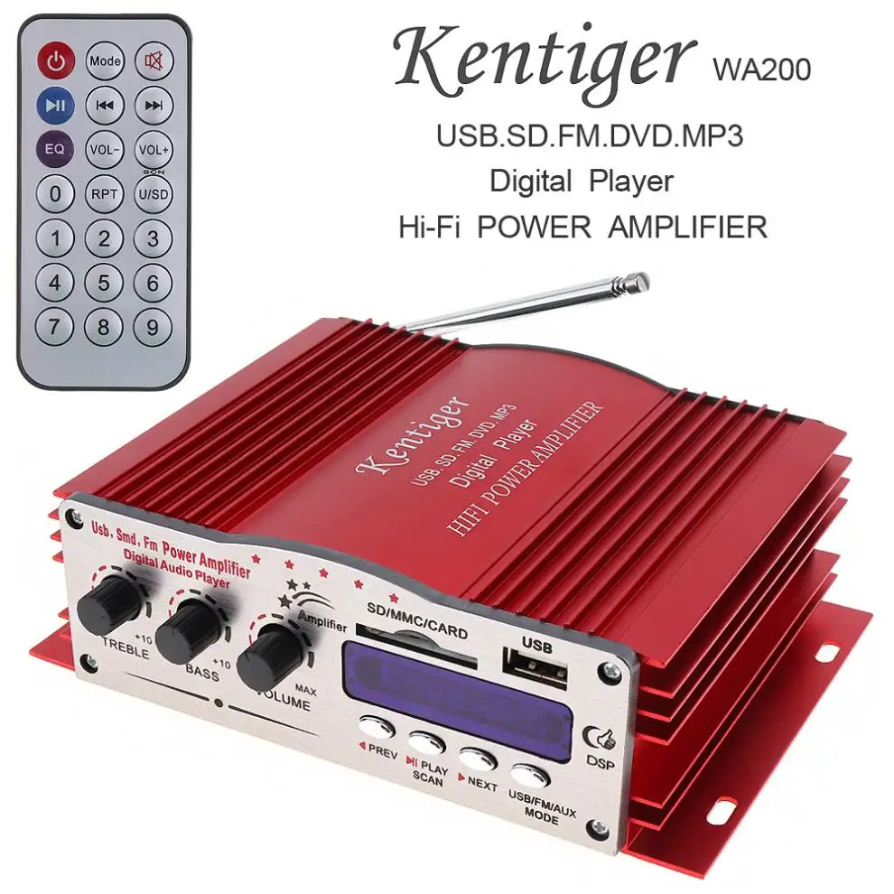 Kentiger DC12V Hi-Fi Car Stereo Amplifier FM Radio Digital Player Support USB / SD / FM / MMC / DVD / MP3 Input