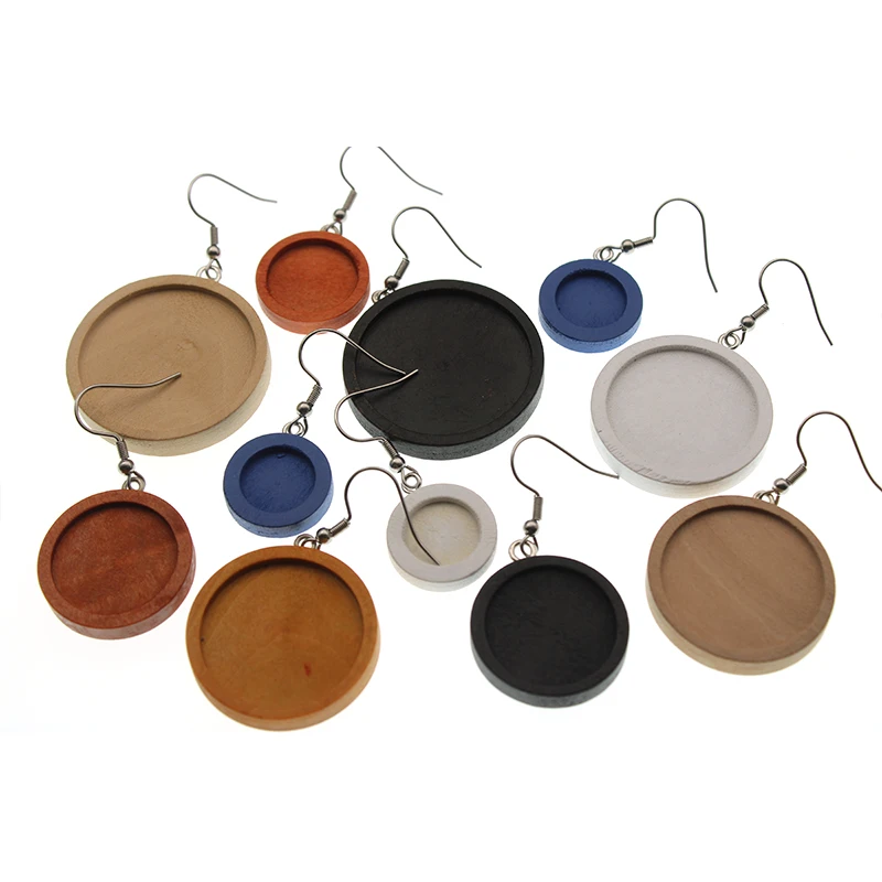 Paramètres de Base de boucle d'oreille Cabochon en bois, adaptés aux crochets vierges en acier inoxydable de 12mm 20mm 25mm, accessoires de fabrication de bijoux à faire soi-même, 10 pièces