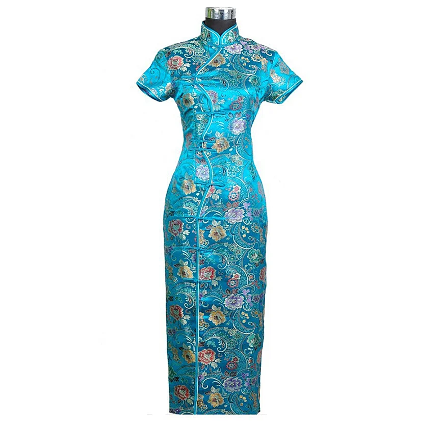 Special Offer Black Chinese Women Satin Long Cheongsam Vestido mujer Female Traditional Qipao Dress Size S M L XL XXL XXXL J0024