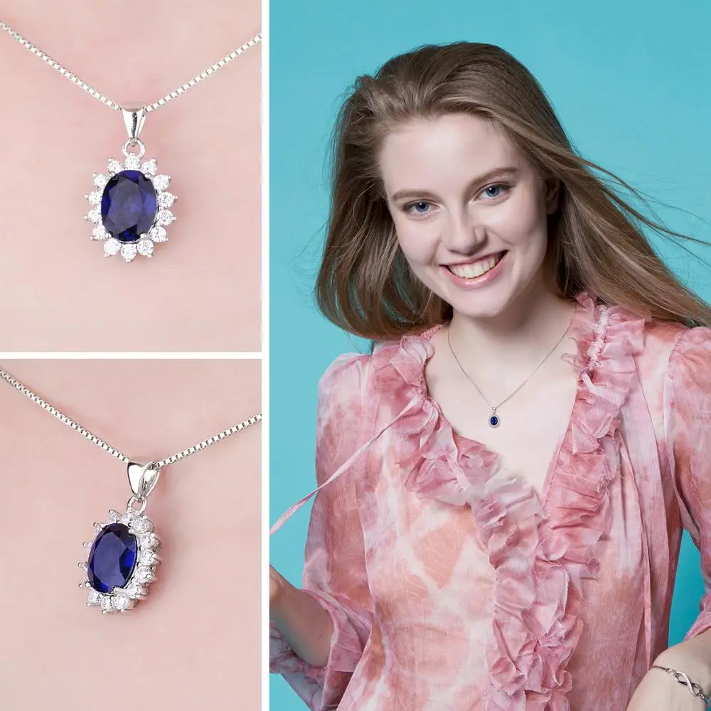 JewelryPalace-colgante de Plata de Ley 925 con rubí de zafiro azul para mujer, joya sin cadena, con Esmeralda simulada, Princesa Diana