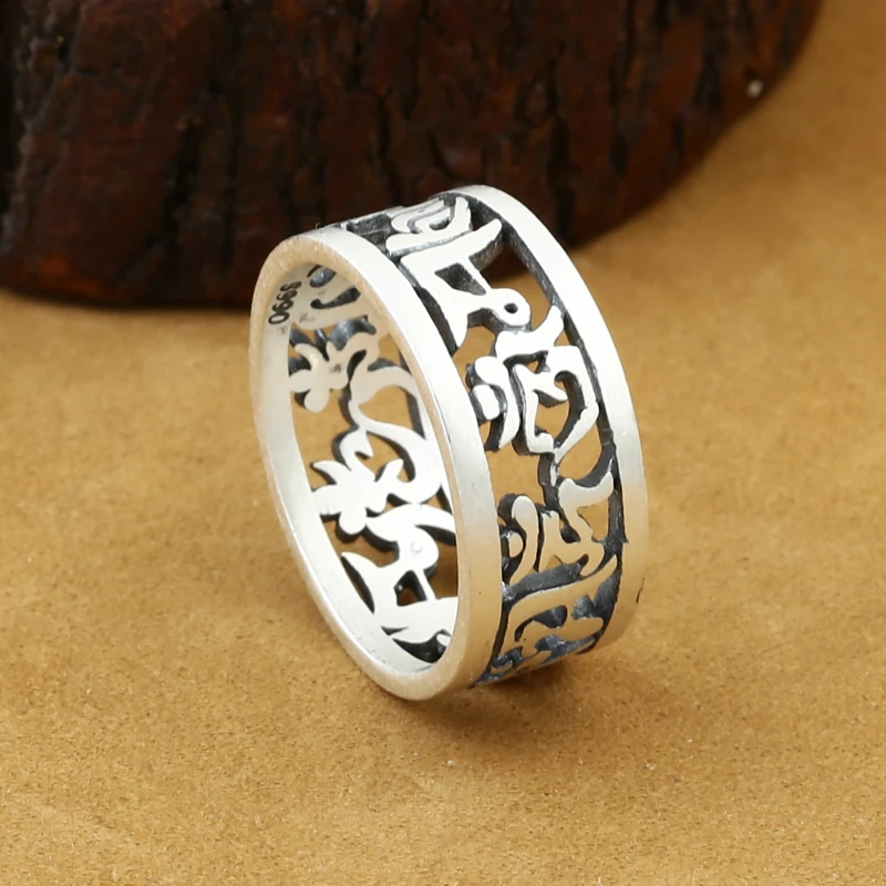 NEW! 990 Silver Tibetan OM Ring Vintage Silver Buddhist OM Mani Padme Hum Ring Pure Silver Ring Jewelry Gift