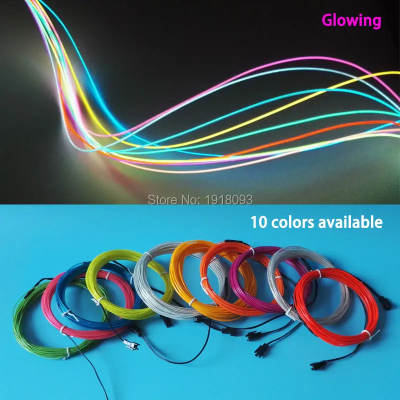 10 Colors Choice 1.3mm 1-25 Meter  EL Wire Tube Flexible LED Strip Light For Light-up Craft Model ,bag ,Decoration