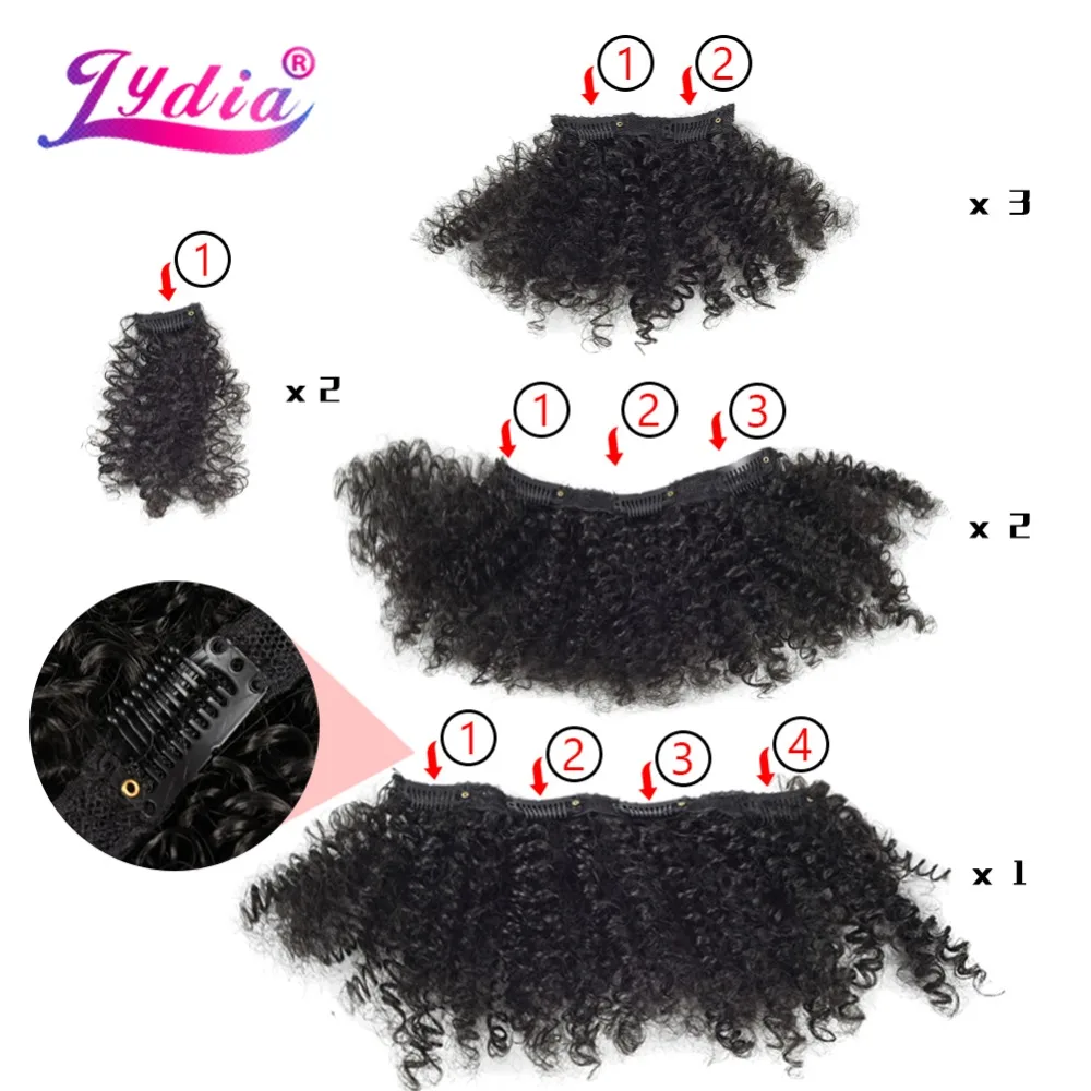 Lydia 8Pcs/set 18 Clips In Hair Hairpieces 6 Inch kInky Curly Synthetic Heat Resistant Hair Extensions All Color Available