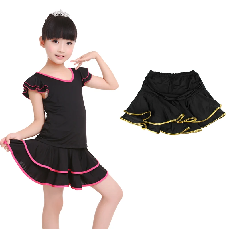 Groothandel Leuke Spandex Latin Dance Rok Meisjes Kids Kinderen Ballroom Dansen Rok Binnen Met Shorts Mini Rok