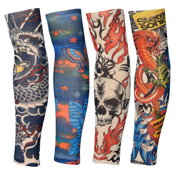 4pcs elastic fake temporary tattoo sleeves cool design art body arm stocking slip cycling sun protection accessories