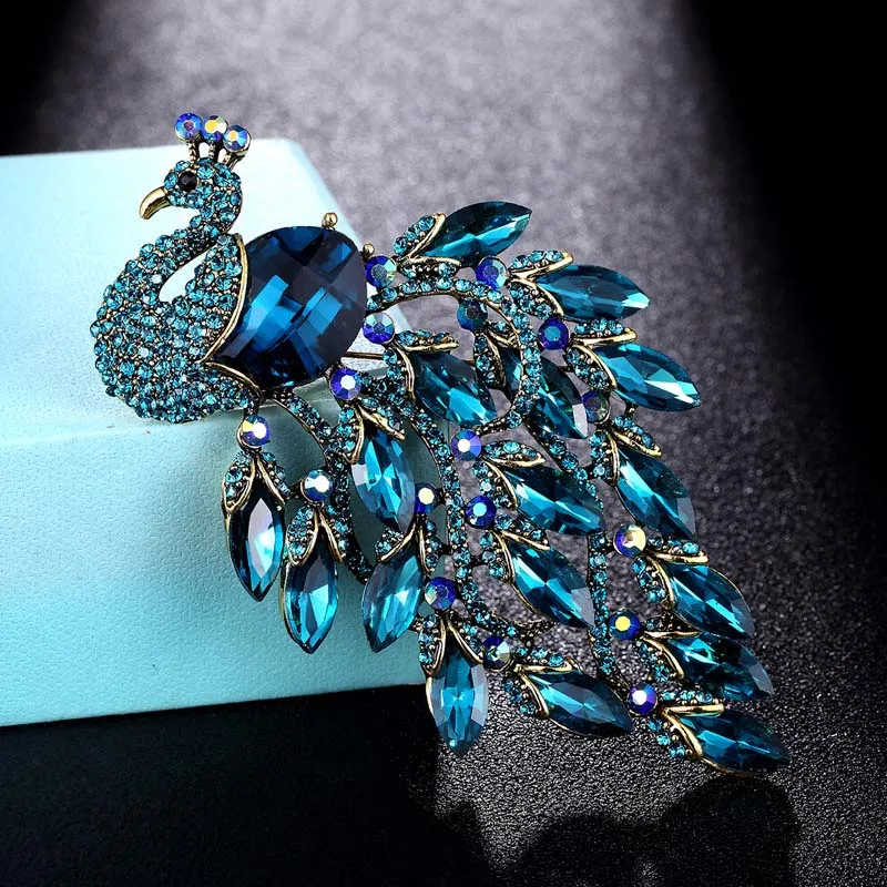 zlxgirl Big size Rhinestone Peacock Brooch jewelry of wedding bridal bijoux Women\'s Pin Brooch fashion scarf pins hats accessory