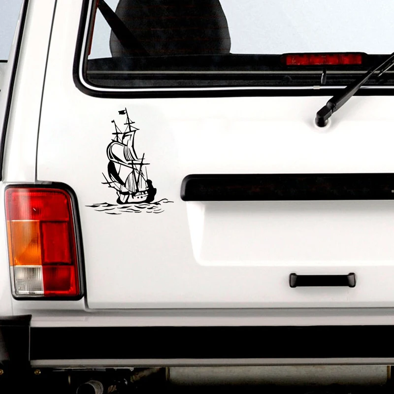 QYPF 13.5*16.2CM Interesting Pirate Ship Ocean Sailor Decor Car Styling Sticker Vinyl Silhouette Black/Silver C16-1104