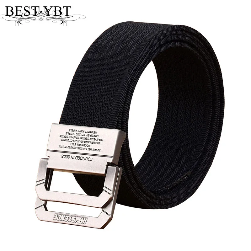 

Best YBT Men Nylon Canvas Belt Alloy Double Buckle Belt Army Tactical Selling Sport Weave Cowboy Pants Men High Quality Belt