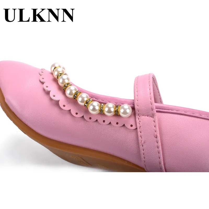 ULKNN, zapatos para niños, sandalias para niñas, zapatos con volantes rosas y blancos, sandalias femeninas de cuero suave con perlas, zapatos de