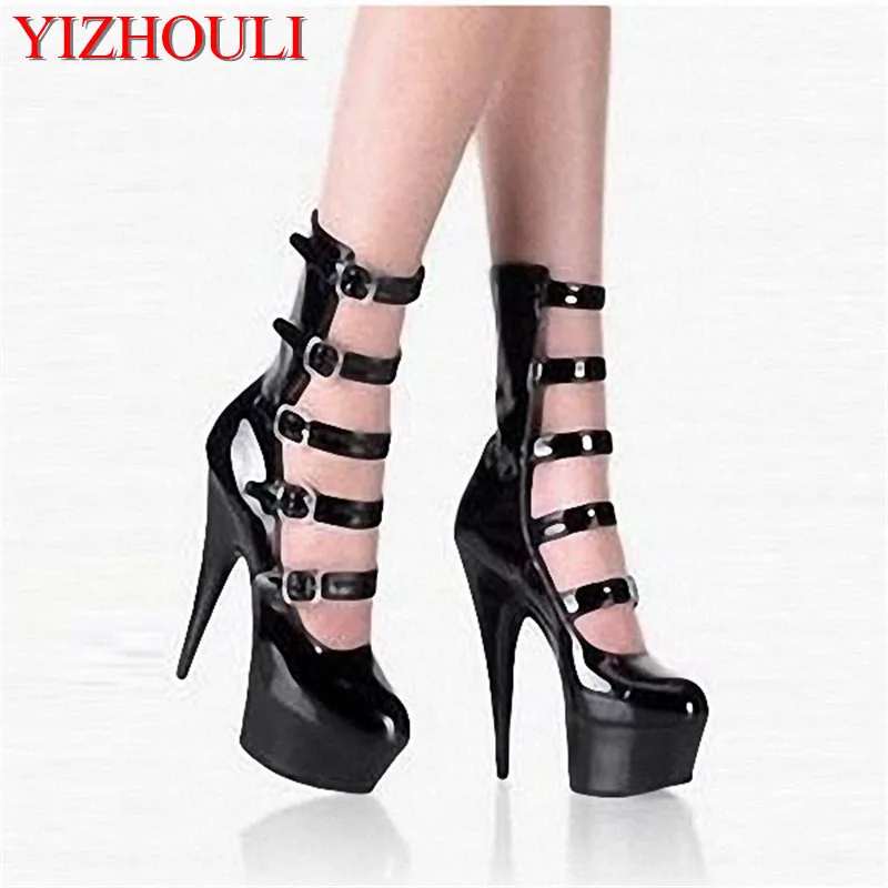 hollow belt buckle 15CM high heels with low boot, dancing boots, show and sexy realistic Dance Shoes