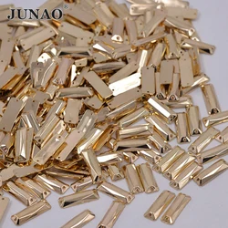 JUNAO 200 pz 7*21mm cucito dorato Strass Applique Flatback oro rettangolo acrilico Strass cucire su pietre di cristallo per i vestiti