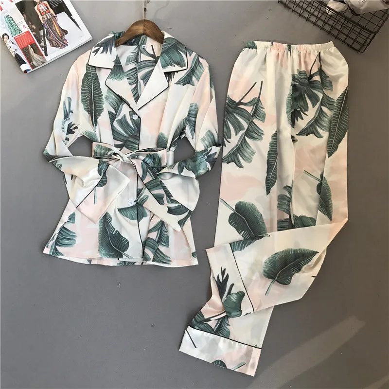 Lisacmvpnel-Ensemble de pyjama à motif imprimé pour femme, vêtements de nuit en rayonne, manches longues, papier trempé, printemps, fjTwo