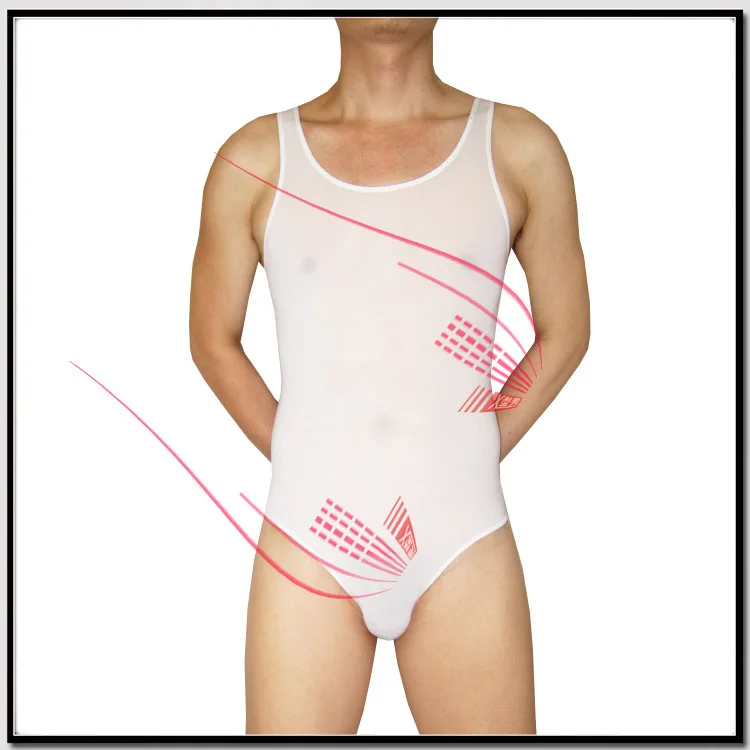 Manviewเซ็กซี่บอดี้สูทเหนียวผ้าไหมบางบอดี้สูทShapingชุดชั้นในชายเกย์Cool Sexy Jumpsuit Lounge 8035