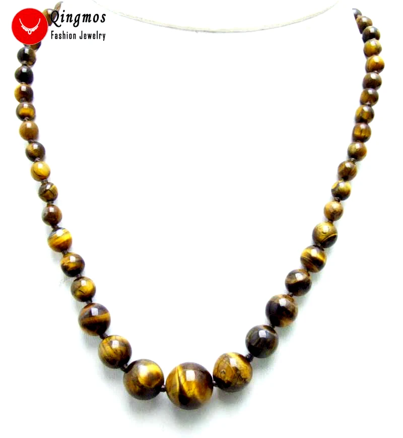 Qingmos Natural Yellow Tiger's-eye Pendant Necklace for Women with 6-12mm Tiger's-eye Stone Necklace Jewelry Chokers 17