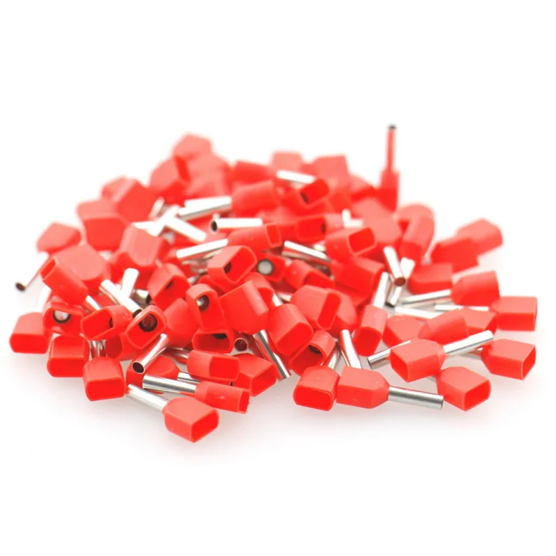 100Pcs TE0508 2x0.5mm2 Double tube line nose needle shape Insulated Bootlace Ferrule Terminal