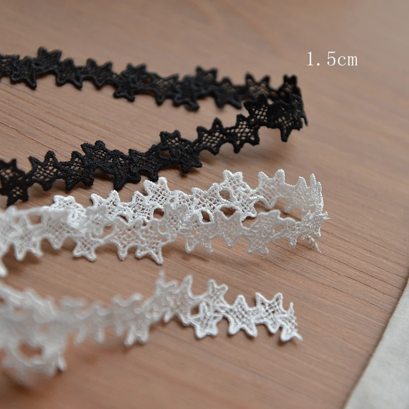 Star Embroidered Lace Edge Trim Ribbon Applique, DIY Sewing Craft, Vintage Wedding Bridal Dress Clothes, White and Black