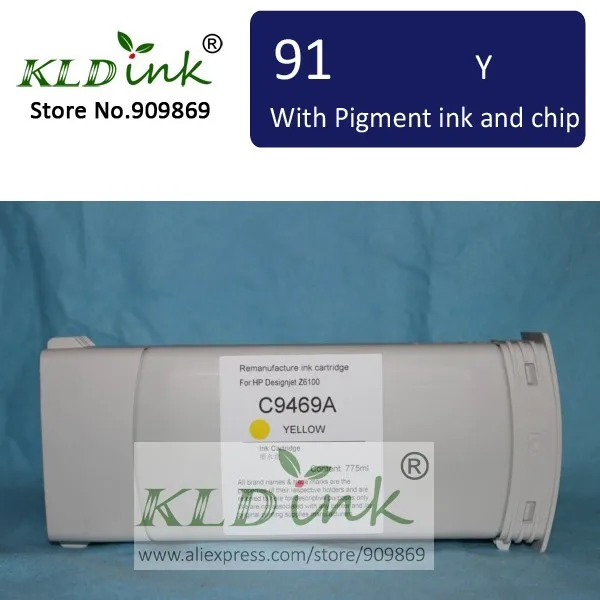 Compatible HP91 C9469A YELLOW Pigment ink cartridge for Designjet Z6100