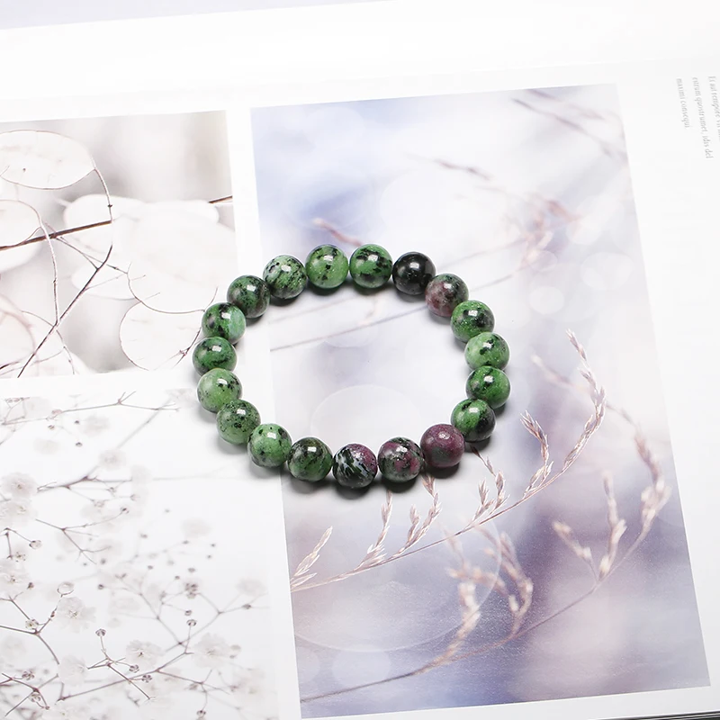 Genuine Natural Green Anyolite  Rubys Zoisite Stone Stretchy 6 8 10mm Round Beads Bracelet Women Men Jewelry