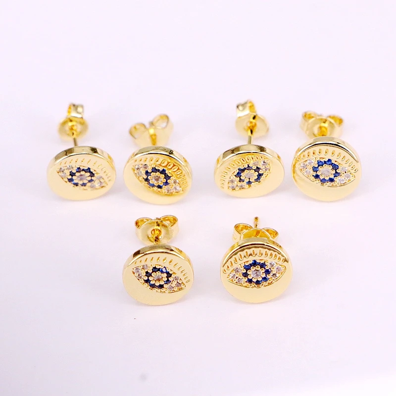 

6Pairs, Cz Micro Pave Crystal Fashion Gold Color Zirconia Eye Earring Studs For Women Girls Party Jewelry