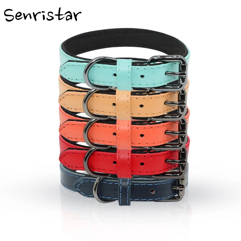 

Genuine Leather Solid Padded Pet Dog Collar Husky Pit Bull Soft Diving Cloth Puppy Cat Dog Collar For Small Medium Large Dog