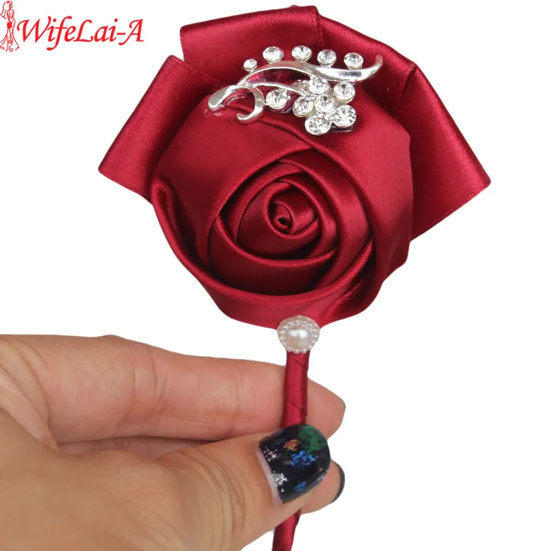 WifeLai-A Burgundy Groom Man Boutonniere Or Bride Girl Wrist Corsages Wedding Flowers Bouquet Party Decoration X1300