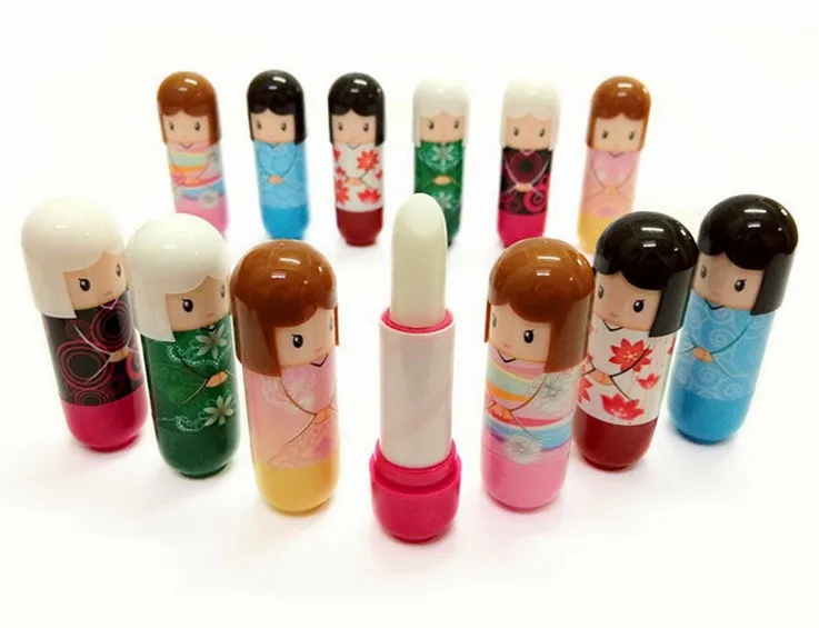 New Kawaii Kimono doll Girl Makeup Lip Balm Moisturizing macaron lip balm Natural Plant Sphere lip gloss Lipstick lip smacker