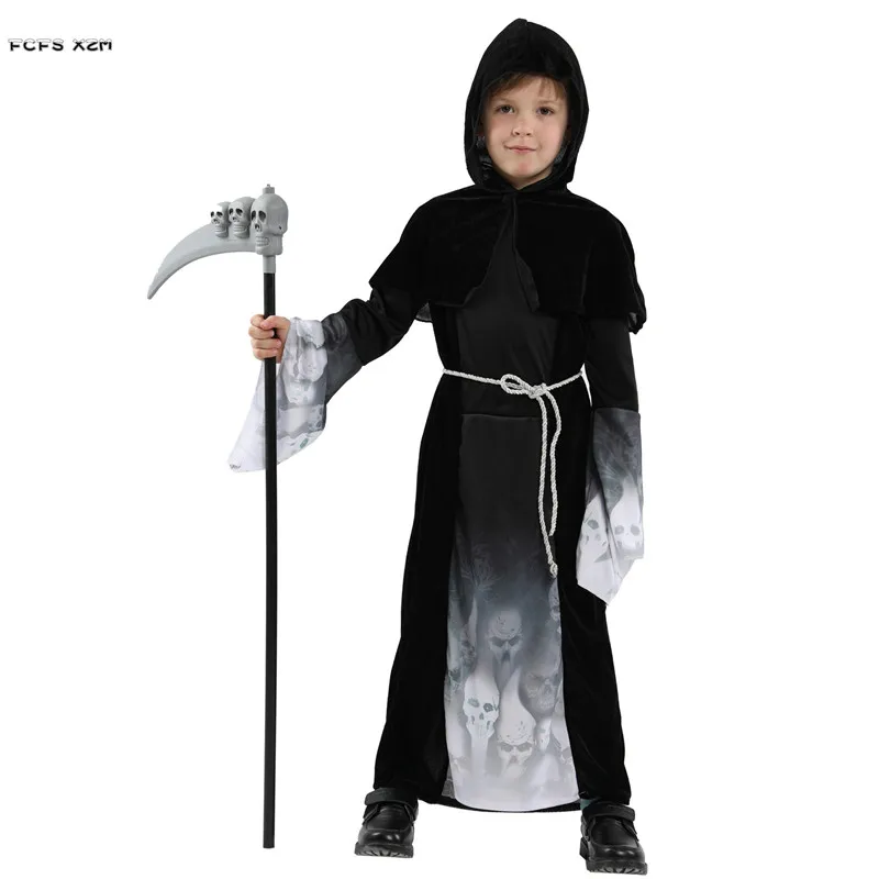 M-XL Boy Halloween Demon Death Costume Children Kid Fiend Azrael Hell Devil Cosplay Carnival Purim Easter Masquerade Party Dress