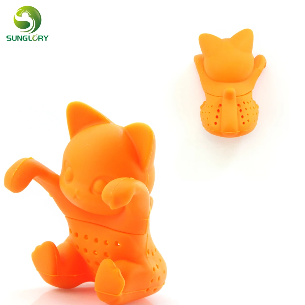 Cute Silicone Cat Tea Infuser Tea Filter Diffuser Reusable Tea Strainer Spice Loose Tea Leaf Herbal Tool Teapot Teabags Orange