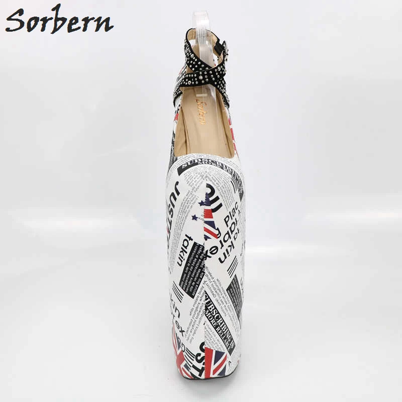 Sorbern Flag Cross Strap Women Pumps Chunky High Heels Over 30Cm Custom Heel Shoe Show Display Fetish Heel Pumps Platform Heels