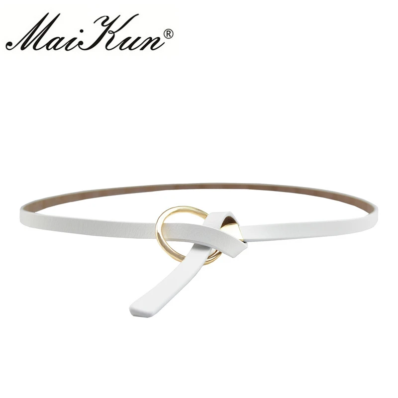 Maikun Leather Belts for Women Circle Buckle Thin Belt Designer Brand Women Belt