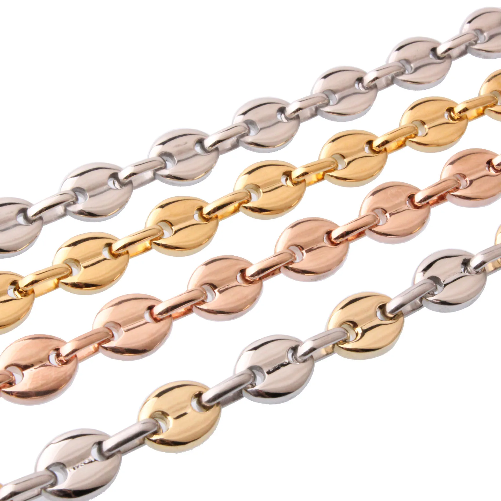 Popular Coffee beans Chain Jewelry 7/9/11mm Wide Silver/Gold/Rose Gold Tone 316L Stainless Steel Men Women Necklace 16''-40