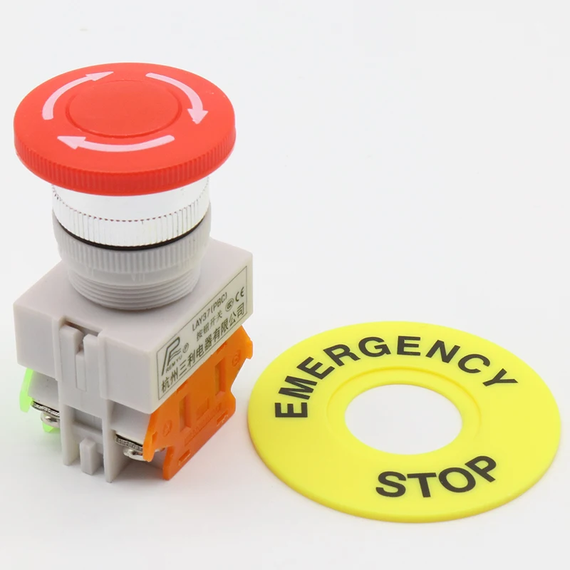 LHLL- Red Mushroom Cap 1NO 1NC DPST Emergency Stop Push Button Switch AC 660V 10A