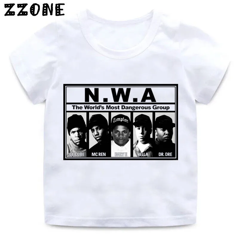 Boys and Girls NWA Straight Outta Compton Print T shirt Baby Summer White Tops T-shirt Kids Casaul Clothes,HKP558