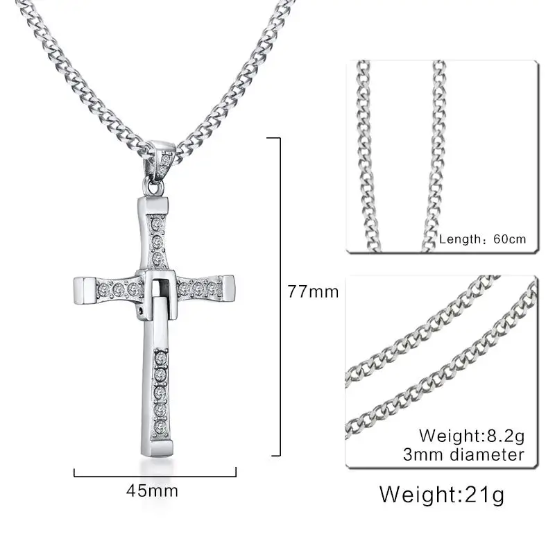 Vnox 316l Stainless Steel Cross Necklace Pendant The Fast and the Furious 8 Top Quality for Good Taste Male Gift