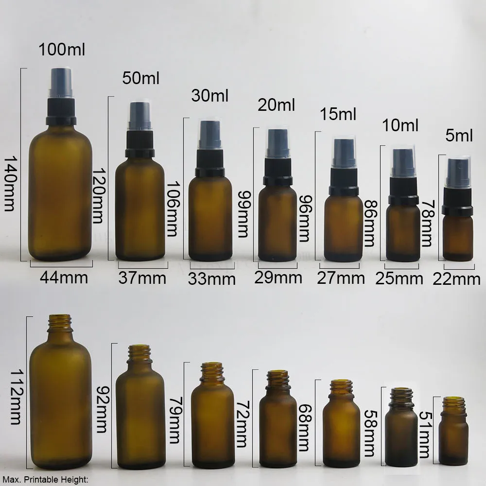 12 x Refillable Syrup Mist Sprayer Bottle  Frost Amber Glass Perfume Containers 10ml 15ml 20ml 30ml 50ml 100ml