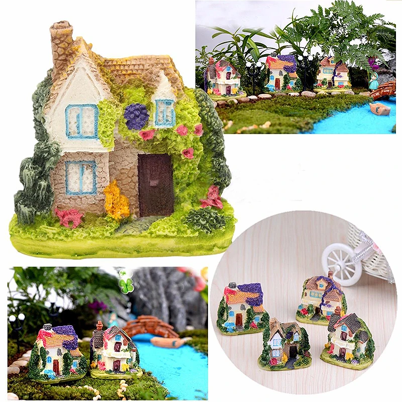 Resin Fairy Garden Miniature Thatches House Landscape Ornament Figurine Decor Random Style