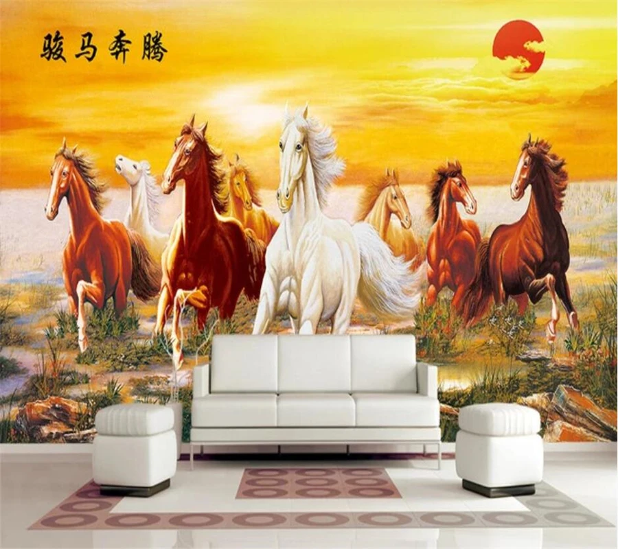 Custom wallpaper 3d mural horse galloping horse to successful oil painting Chinese TV background wall paper home decor wallpaper