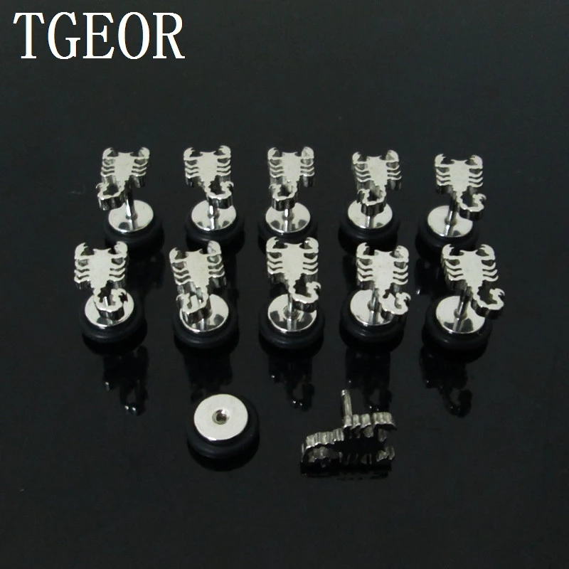 Hot 1 Pair silver cheaters earring 1.2*6*5/10mm surgical Stainless Steel scorpion ear piercing fake plug