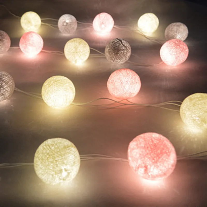 Pastel Cotton Ball String Lights,Fairy, Sweet, Pastel, Gray, Pink, Cream, Mixed, Patio Party, Wedding, Xmas, Valentine Decor