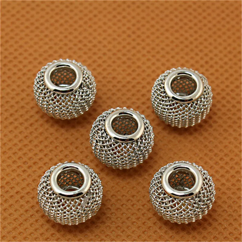 10x12mm 6pcs Big Hole Beads Mesh Net Beads Loose Spacer Metal Beads Fit Jewelry Making European Bracelet Charms DIY