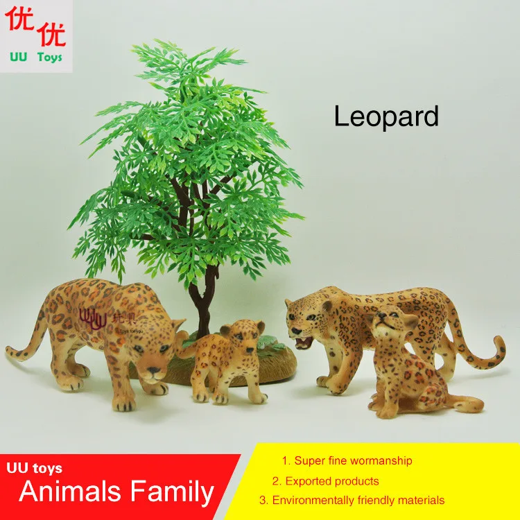 Hot toys: 4 Leopard(Panthera pardus)  family pack Simulation model  Animals  kids toys children Action Figures Action Figures