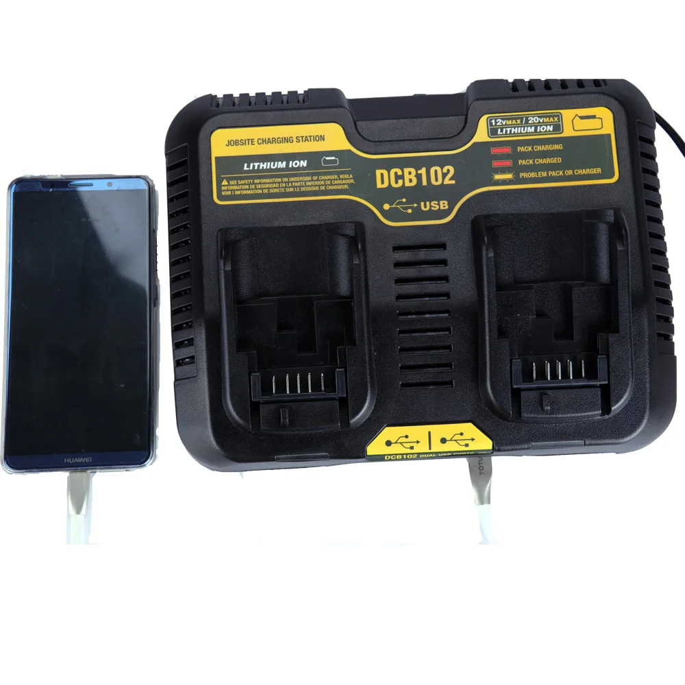 DCB102 Double Li-ion Battery Charger USB 5V for Dewalt 12V 14.4V 18V 20V DCB101 DCB200 DCB140 DCB105 DCB200 DCB201 DCB203