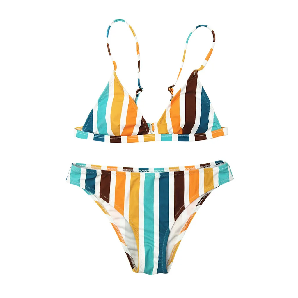 Regenboog gestreepte print push-up badmode dames bikini's set Braziliaanse badmode bandage tankini strandkleding badpak Купа