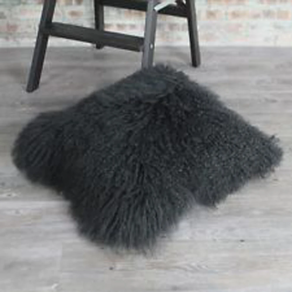 Double Sided Black Mongolian Lamb Fur Pillow Cover Tibetan Sheepskin Cushion Covers Home Decor Pillowcase Decorative Monochrome